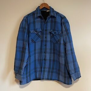 VTG Plaid Shacket XL Blue Winter Run Pockets Dad Oversized Fall Button Down Barn